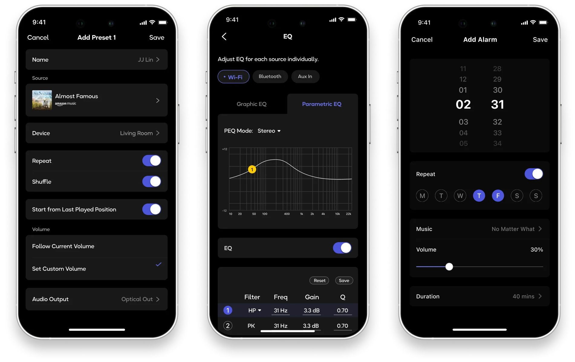 Smart presets and music alarms